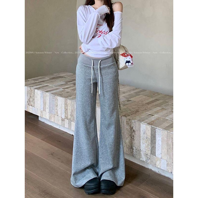 Idle Style High Waist Casual Pants for Women Sexy Smooth Micro-Flared Pants Autumn Slimming Easiest for Match Mop Pants Gray Pants