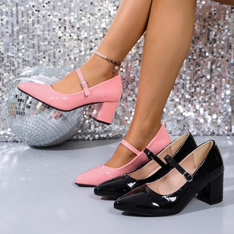 Fashion Temperament Block Heel Single Shoes Autumn New Pointed Toe Shallow Mouth One Strap Anti-slip Wear-resistant High Heels