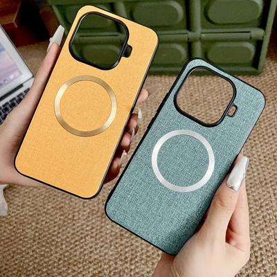 Magsafe Magnetic Plain Leather Case For Xiaomi 15T Pro 15t 17 Pro Max 15 Ultra 14T Pro 14  Cloth Wireless Charging Cover