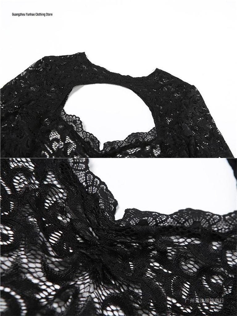 European & American Style 2026 Autumn Street Hot Girl Lace See-through Tight-fitting Pants Set