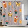 Adorable Christmas Tiger Shower Curtain Set For Bathroom Decor Printed Plastic Waterproof Fabric In Multiple Colors Available!