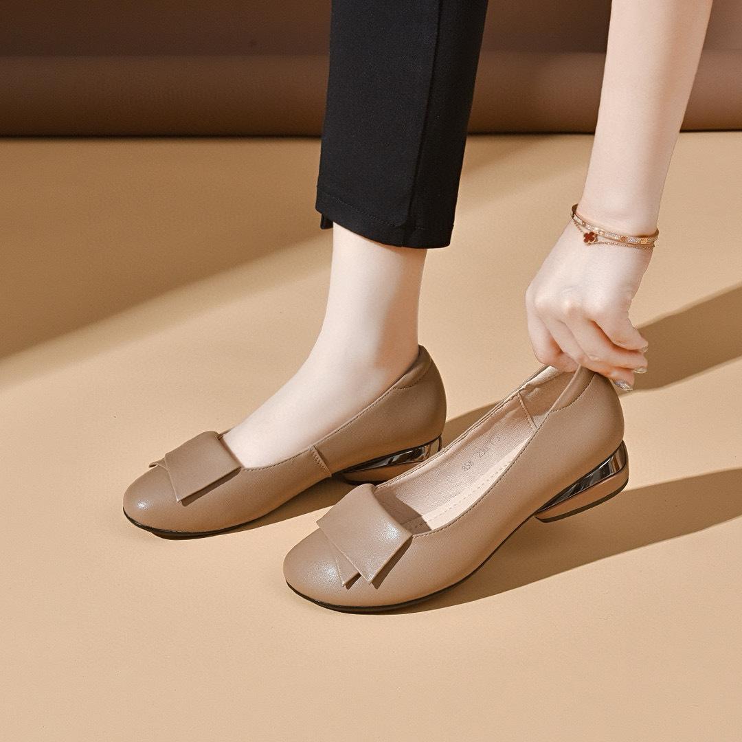 

Женские туфли с круглым носком, весенние новые, с мелким вырезом, на одной педали, на плоской подошве, для работы, для通勤, женские туфли на четыре сезона 41 абрикосовый