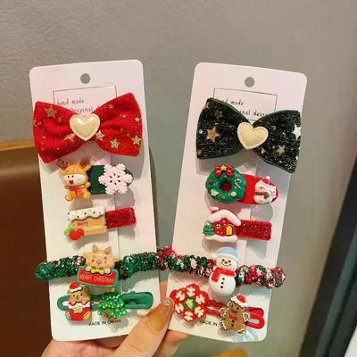 Christmas Special 5Pcs/Set Hair Accessories, Featuring Santa, Snowman, Elk Clips & Ties for Children