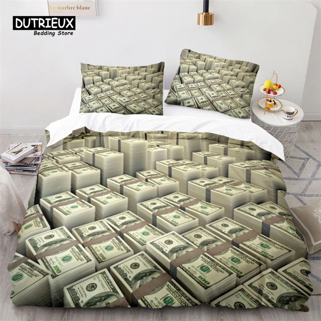 Money Bedding Set Microfiber Dollar Bills of United States Print Duvet Cover Twin King Queen Size For Kids Adults Bedroom Decor