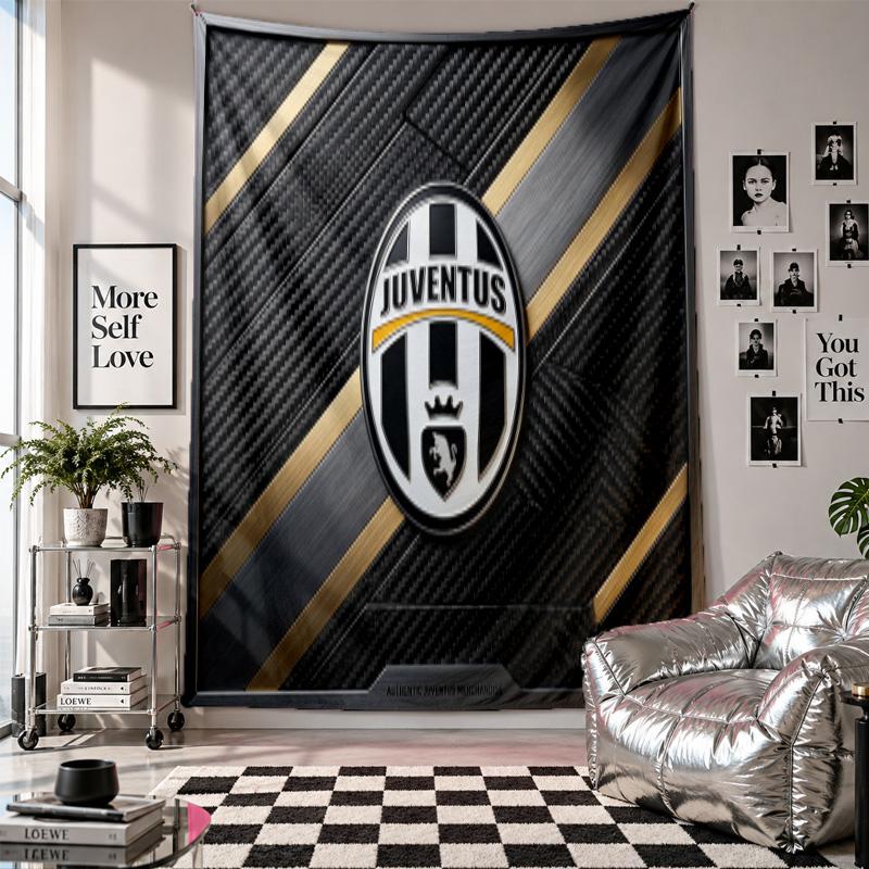 Arazzo da Parete FC Juventus Decorazione per la Casa Tessuto da Appendere a Parete per Camera da Letto Soggiorno Sfondo