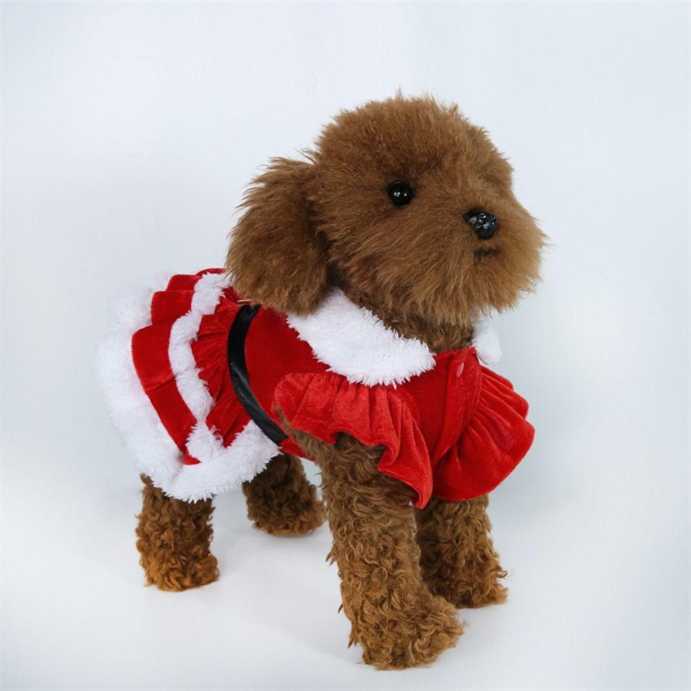 Soft Dog Winter Clothes Breathable Cats Christmas Dress Pet Outfit Santa Claus Dog Skirt  Xmas