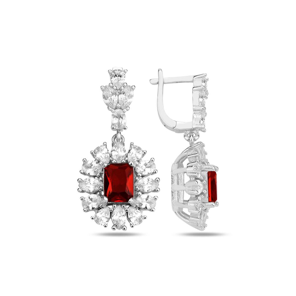 Ruby Stone Silver Jewelry Set, Ruby Earring, Ring, Necklace with CZ,  Fine Jewelry Set for Women, Daily Wear Silver Set