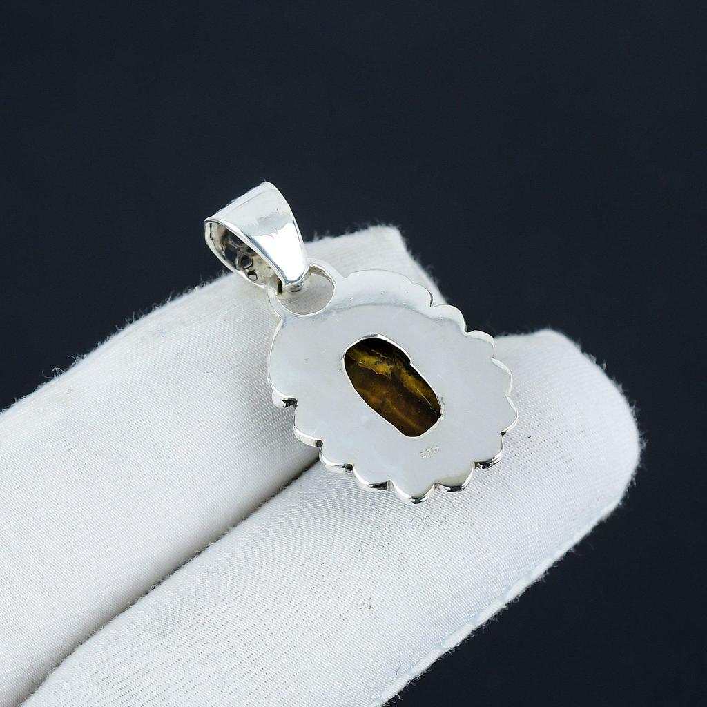 Natural Tiger Eye Gemstone Silver Pendant in 925 Sterling Silver- Handmade Design, Everyday Wear Jewelry, Unique Pendant Party Wear Gift