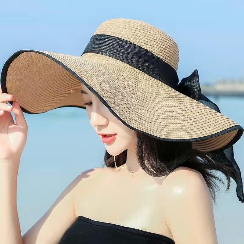 Viaggio Estivo al Mare, Cappello di Paglia a Tesa Larga per Protezione Solare e Ombreggiatura, Cappello di Paglia da Spiaggia, Versatile per le Vacanze, Cappello Fresco a Tesa Larga, Cappello da Sole