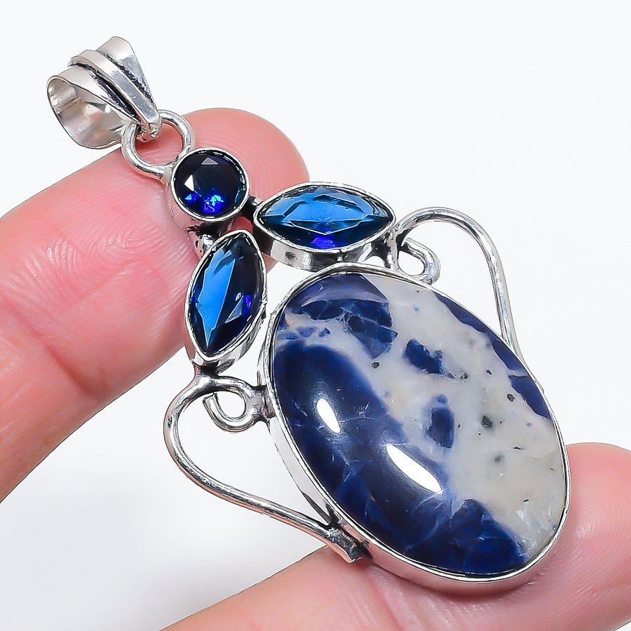 

Natural Sodalite, Topaz Gemstone 925 Sterling Silver Jewelry Pendant 2.40 p1n58
