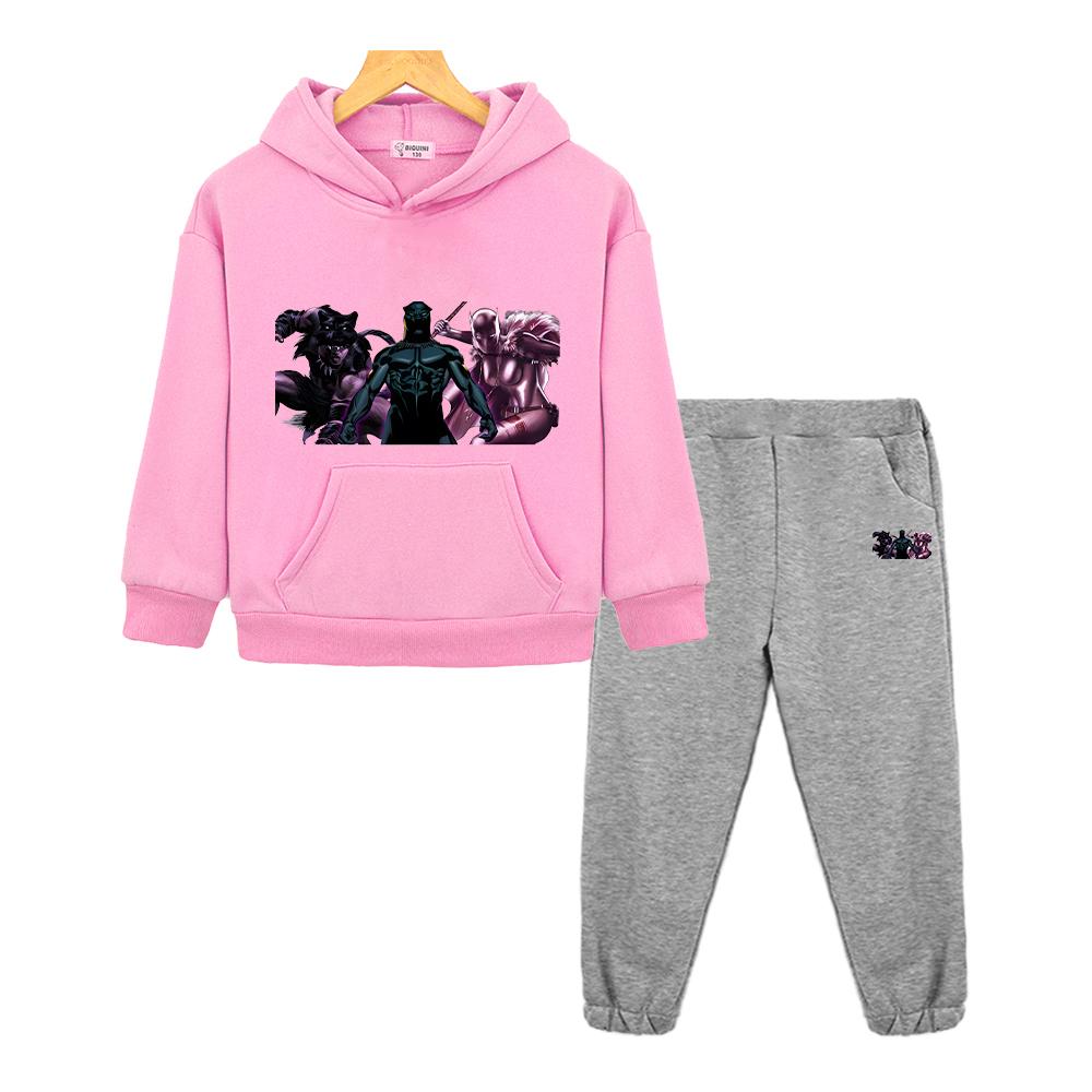 Autumn Black Panther Hoodie Fleece Sweatshirt Kawaii Jacket 2pcs pullover+Pant Boy Girls Hooded Spors Sets Kids Boutique Clothes