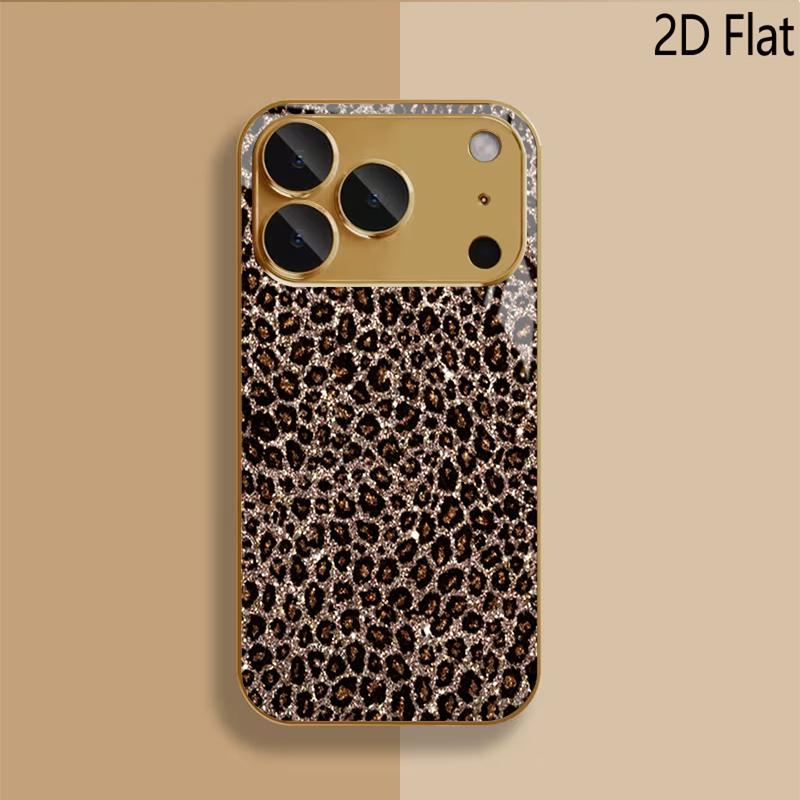 Leopard print Patterned tempered glass design for iPhone16 17 ProMax 1514 1312 11ProMax Phone Case Camera Cover Shockproof Hard