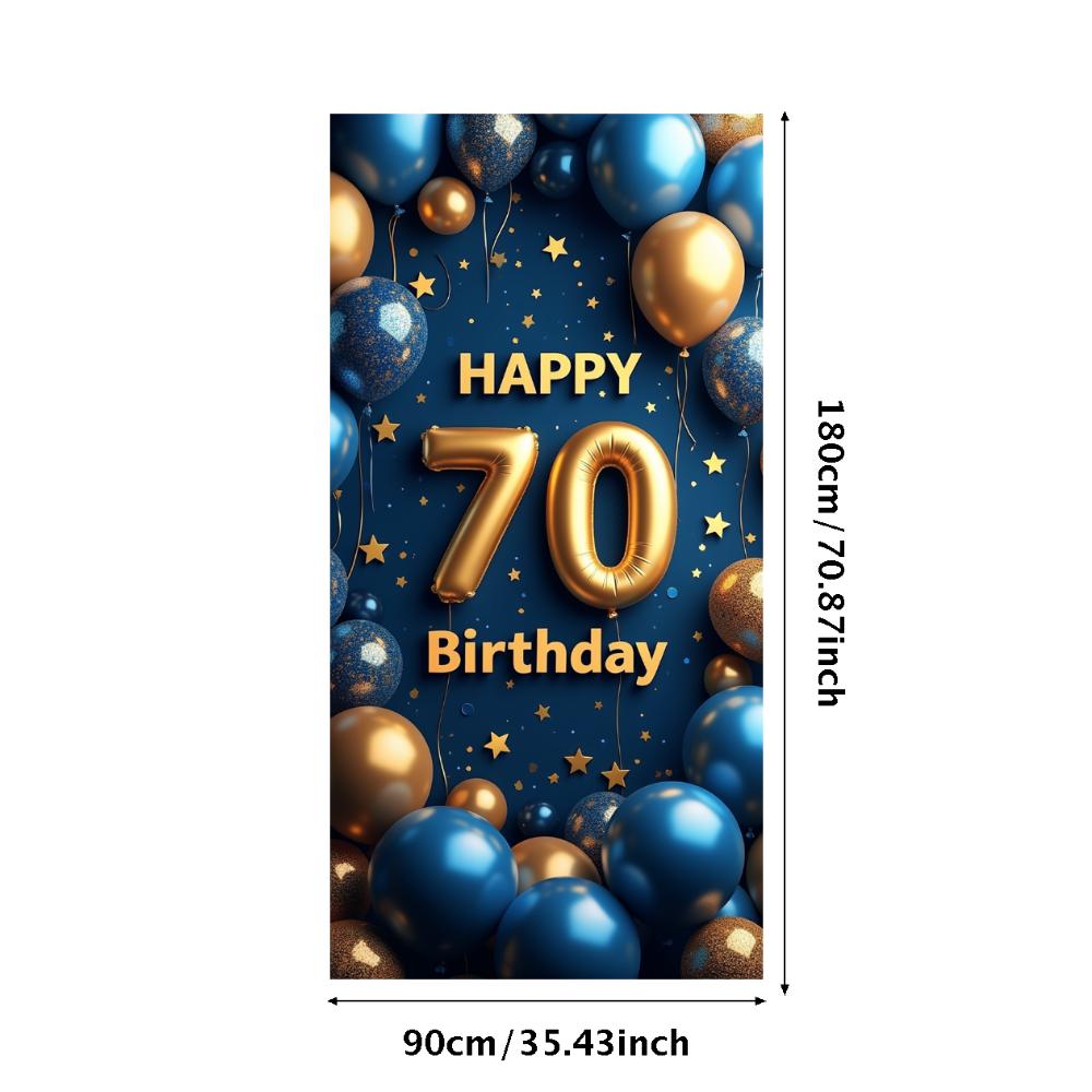 Happy 70th Birthday Banner Backdrop Black gold Birthday Party Decorations Photography Props Sparkle Balloon Background