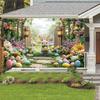 MERCHR Easter Garden Garage Door Backdrop 8 X 7 Ft, Spring Happy Easter Rabbit Colorful Eggs Bunny Garage Door Banner, Polyester, White
