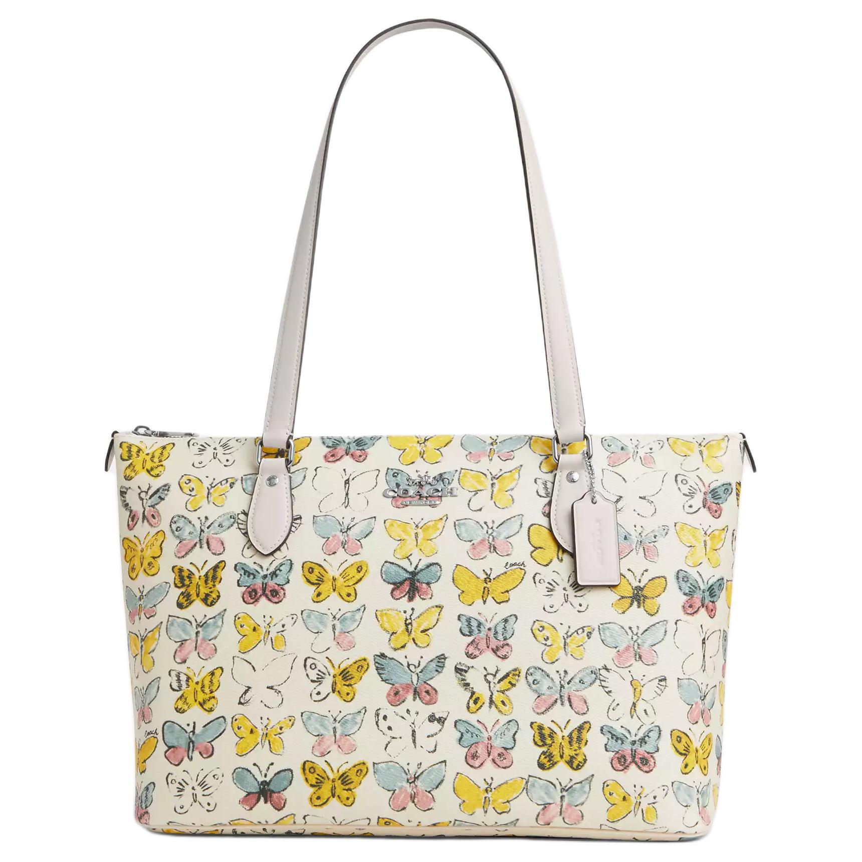 

Coach Gallery 36 Butterfly Pattern All Over Print Coated Canvas Tote Bag Women tote bags Silver Chalk CAR36-SVCAH Basic Set (Bag+Dust Bag)