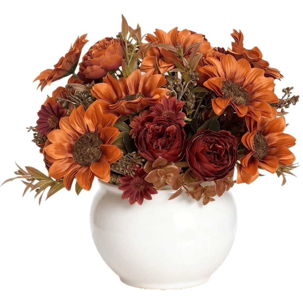 Rustic Fall Autumn Sunflower Peony Bouquet UV Resistant Silk Fake Peony Flowers Living Room Decor