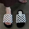 Fashion Hollow Open Toe Women Flat Slippers 2025 Summer New Fashion Comfortable Weave Slip On Sandals Beach Versatile Women Slippers