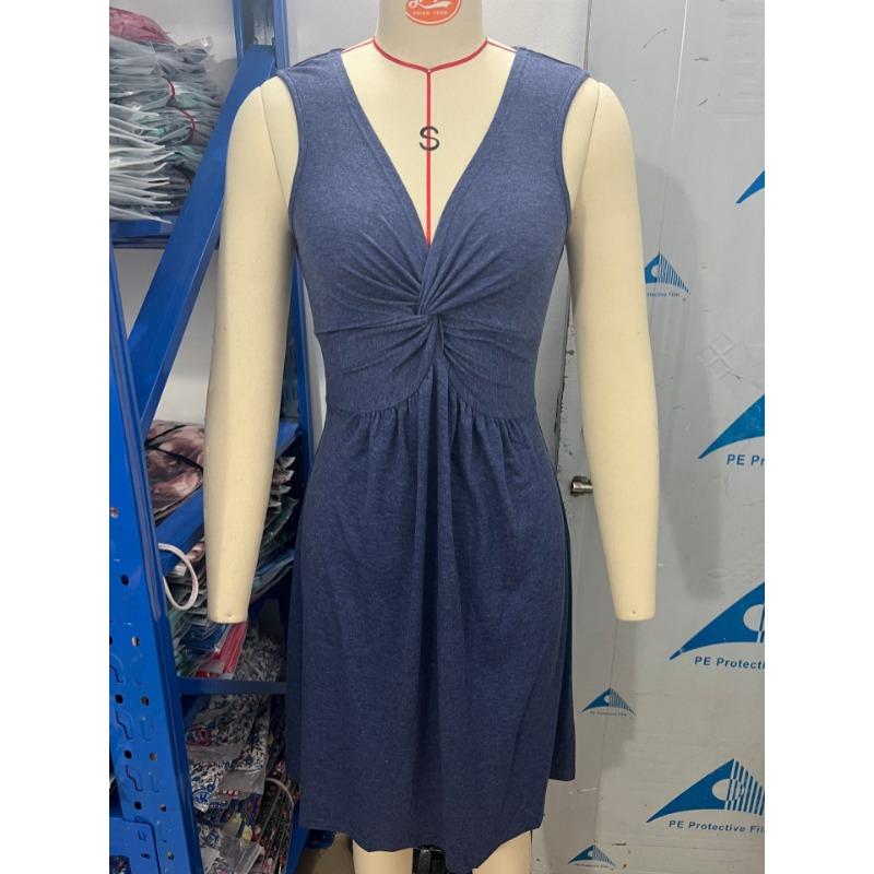 Fashion Summer Sleeveless V-neck Casual Dress Elegant Women Solid Color Knit Pleated Slim Waist Twist Party Dresses Female Women's Clothing