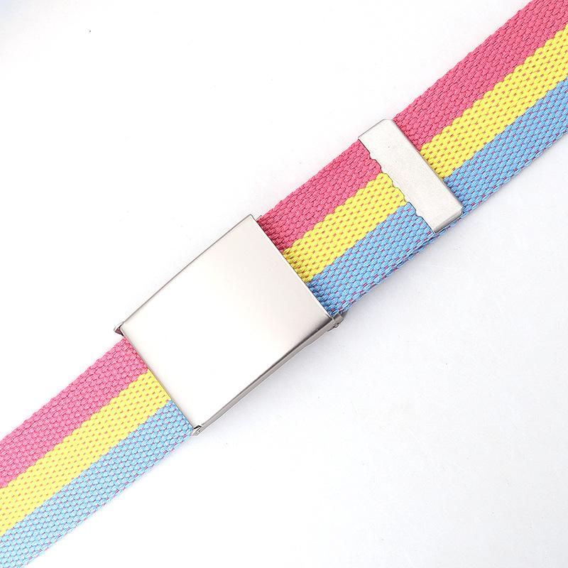 120cm Colorful Stripes Canvas Belt for  Women Jeans Waistband Adjustable Belt Men Outdoor Travel Tactical Metal Buckle Belt
