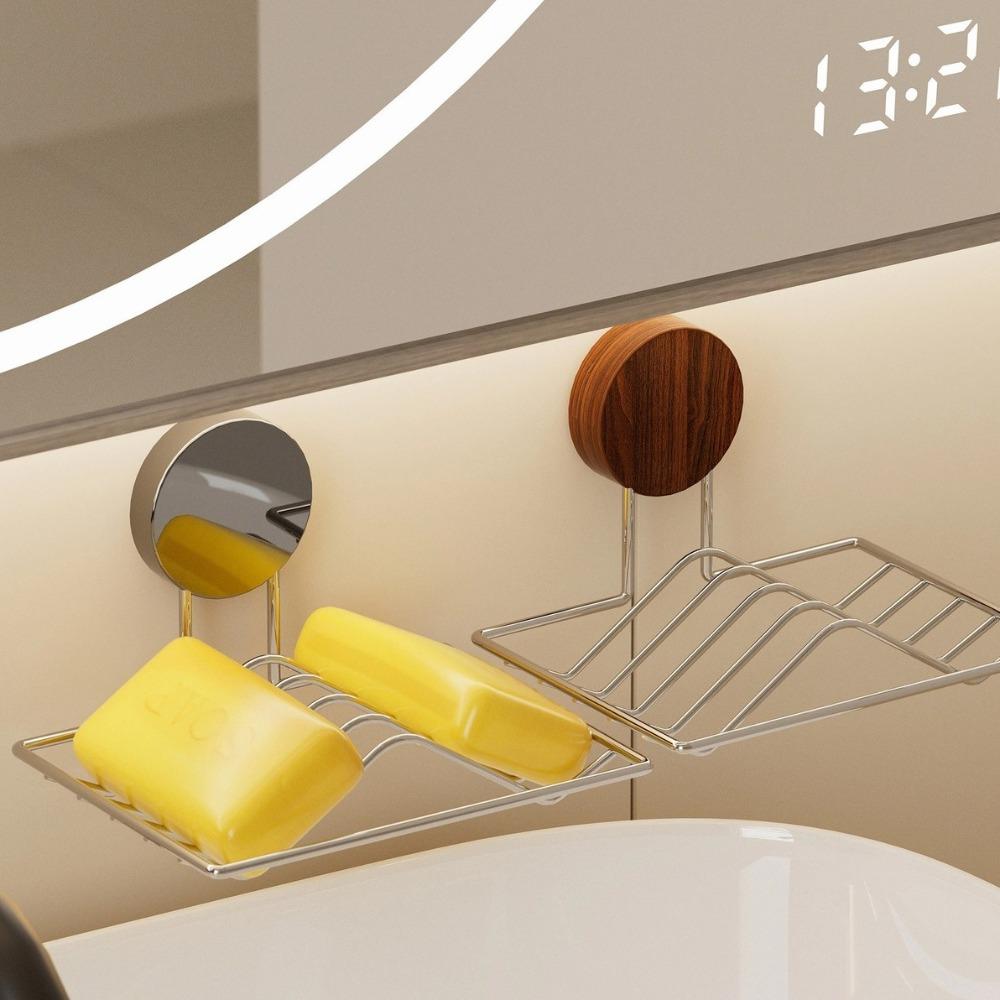 Stainless Steel Suction Cup Soap Holder Removable Rustproof Bathroom Storage Rack Drainage No Drill Soap Rack Household