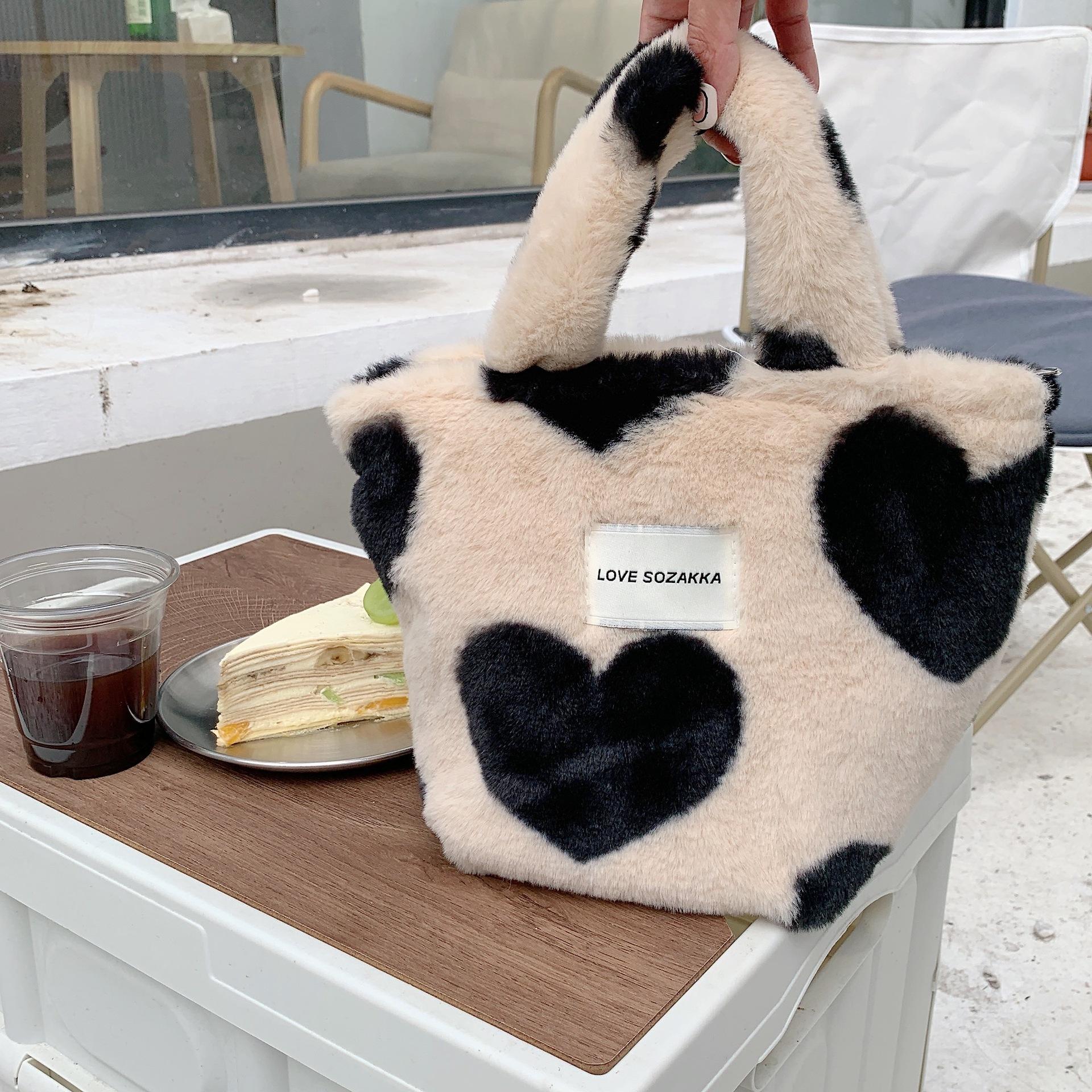 

Женская плюшевая сумка для девочек Love Lunch большой вместимости, студенческая сумка для переноски OneSize бежевый