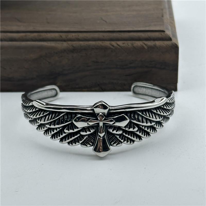

Horse Bracelet 316L Stainless Steel Biker Punk Style Polishing Cross Feather Man Bangle