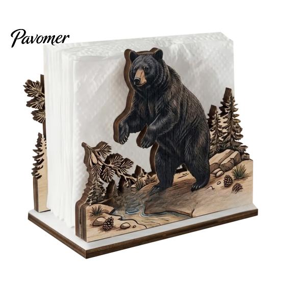 Practical Housewarming Gifts for New Home Rustic Wooden Napkin Holder, Octopus/Bird/Goose/Turtle/Black Bear/Elephant Pattern, Compact Tissue