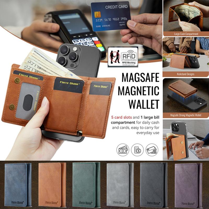 RFID-Schutz PU-Leder Tasche Geldbörse Magnetische Kartenetuis für alle Magsafe-Funktionen PU-Leder Herren Damen Kartenetui Standfunktion Abdeckung