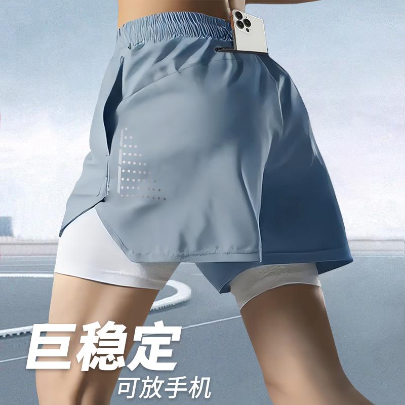 

Sports shorts men s running marathon track and field loose three-point pants quick-drying lined anti-light double-layer fitness shorts M [Height 160-165CM, Weight 85-50kg] синій