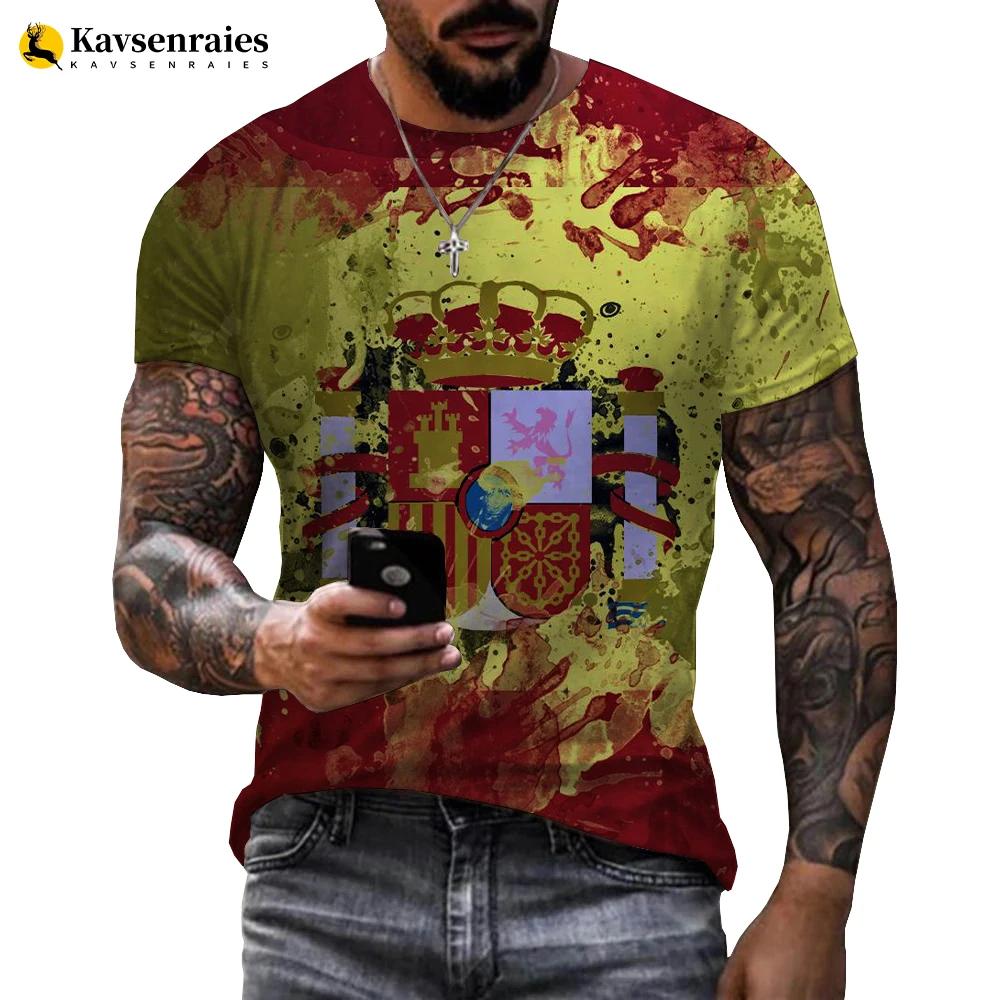 Spain Flag 3D Printed T-shirt Men Harajuku Casual Oversized T Shirt Unisex Hip Hop Streetwear Cool Tops