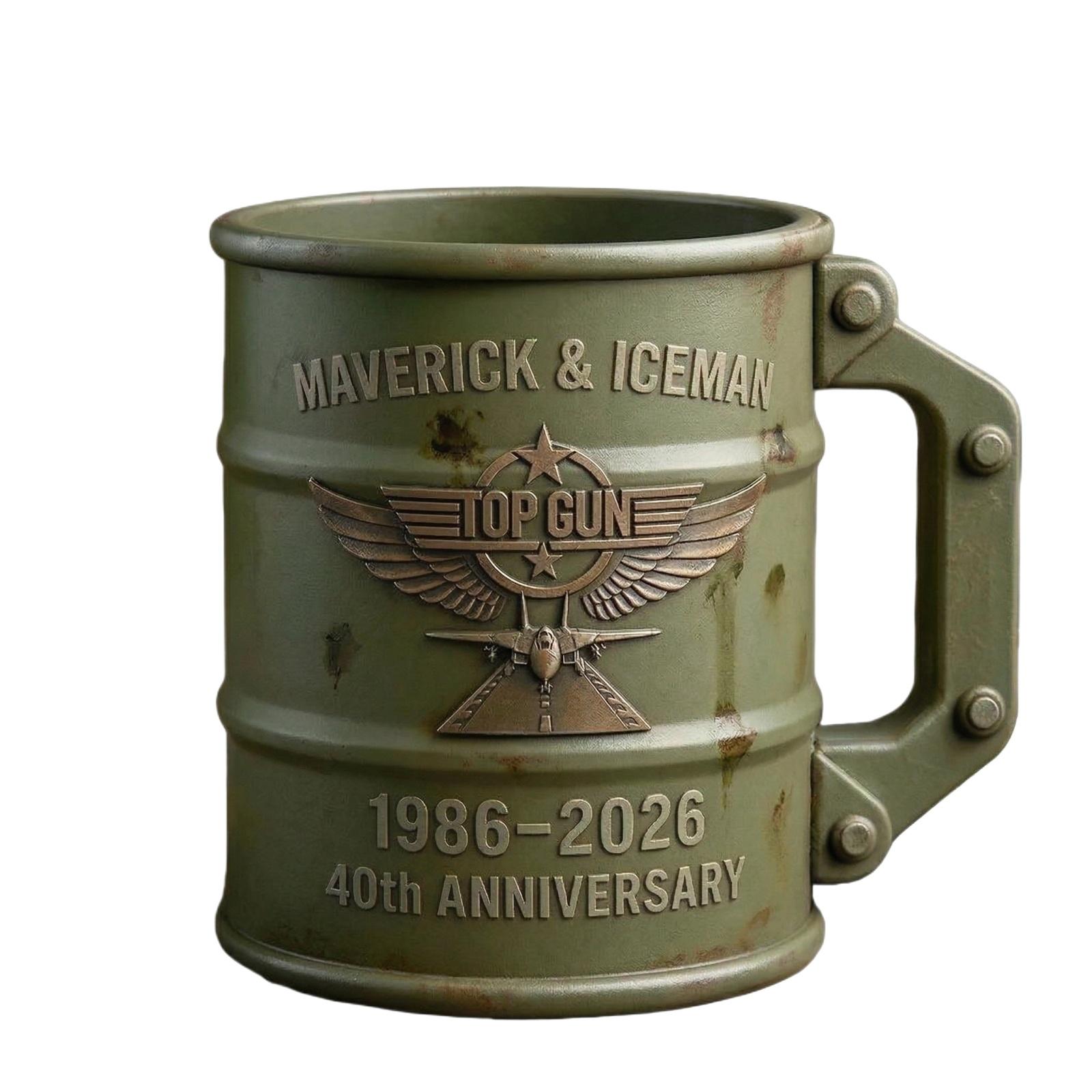 

40th Anniversary Commemorative Military Style Metal Mug with Embossed Aviation Design and Sturdy Handle for Collectors and Enthusiasts One Size