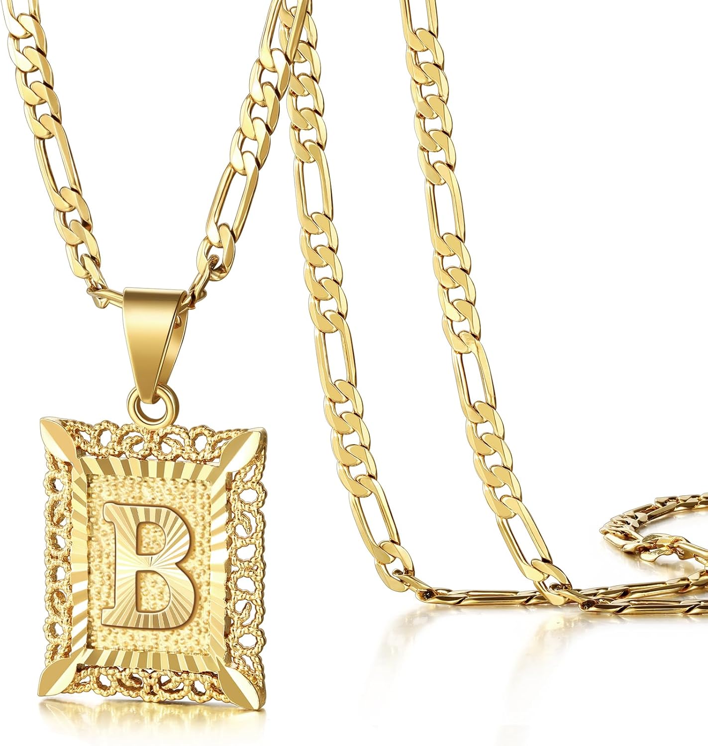 Подвеска-буква 14K Позолота Квадратная Заглавная Буква Монограмма Алфавиты A-Z Цепочка Фигаро Украшения для Мужчин Женщин T