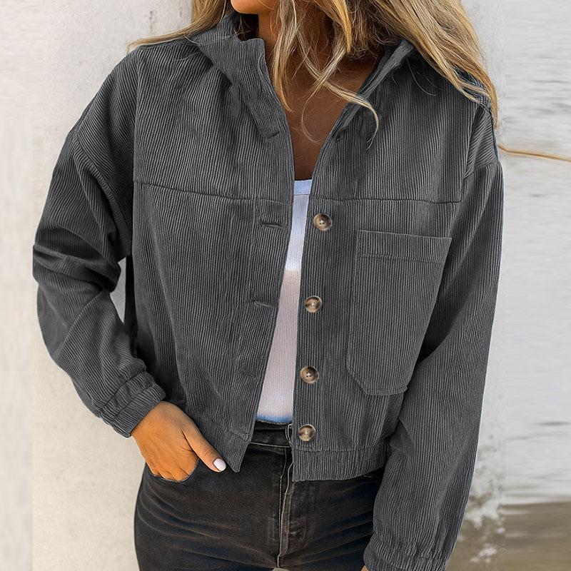 Fashion Corduroy Jacket Women Casual Hoodies Coat Female Long Sleeve Button Outerwear Short Jackets for Women Tops