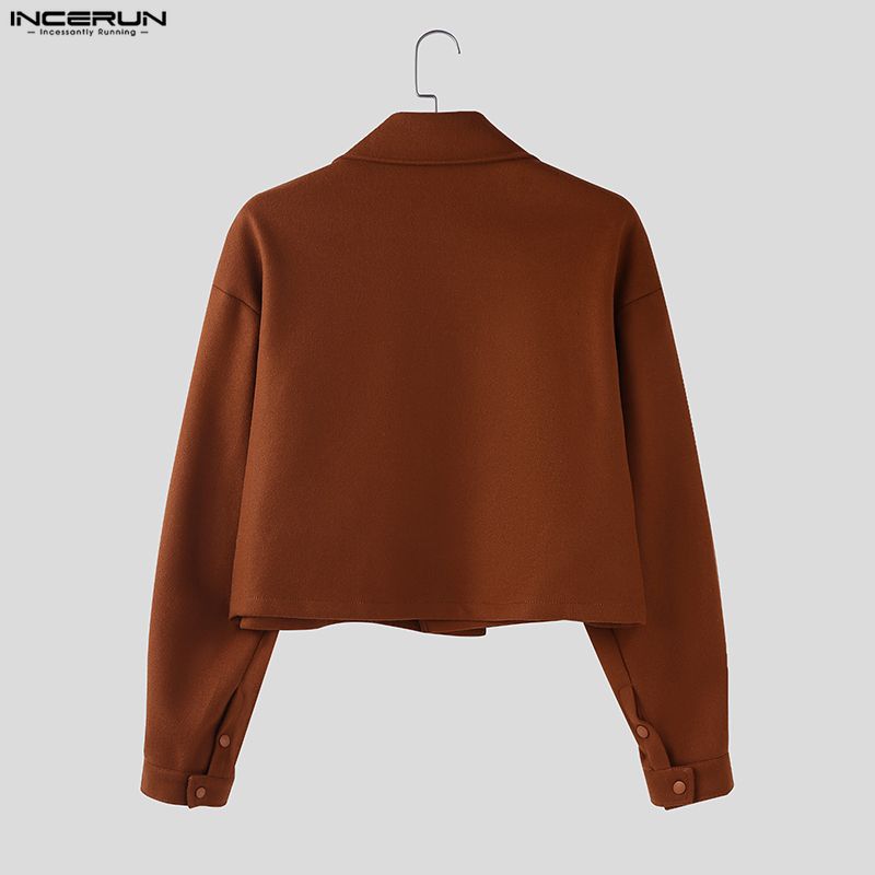 INCERUN Autumn Winter Men Lapel Long Sleeve Loose Casual Jackets Short Coats