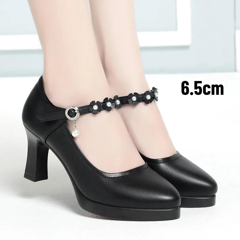

Spring and Autumn Women s High Heels Waterproof Platform Comfortable Chunky Heel One Buckle Work Shoes 40