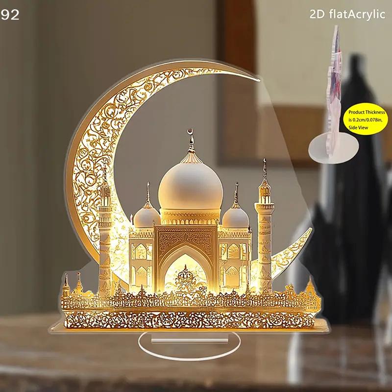 Party Event Table Sign, 2D Crescent Castle Acrylic Ornament for Ramadan, Eid Al-Fitr