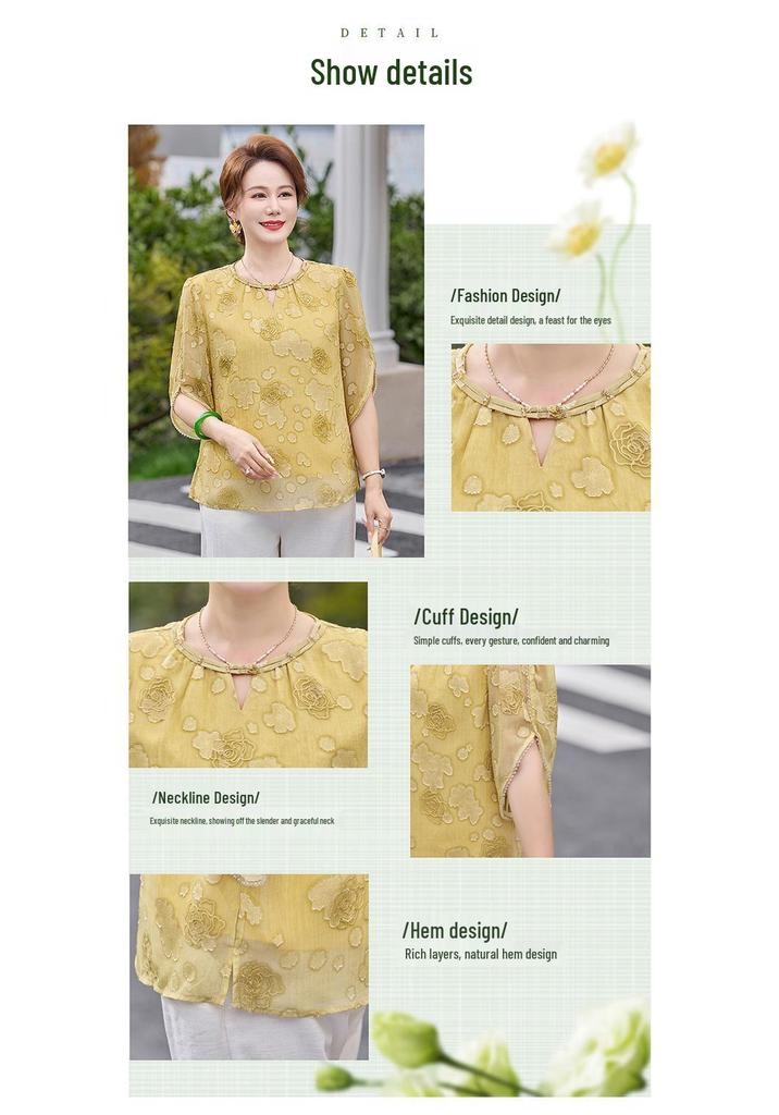 Elegant Summer Top Set for Mom - New 2026 Chinese Style Three-Quarter Sleeve Two-Piece