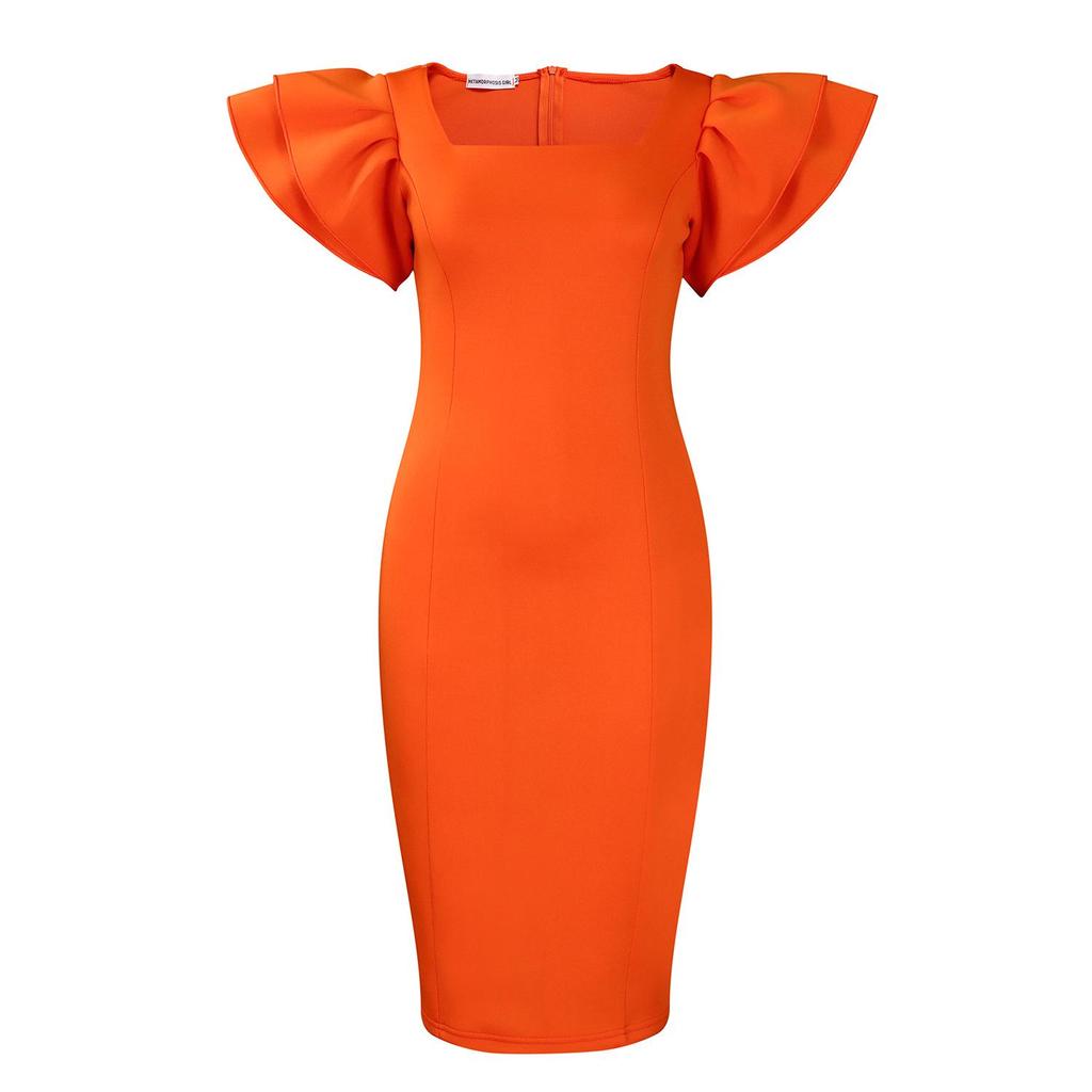 D3282 Women's Square Collar Ruffle Sleeve Commuter Party Dress