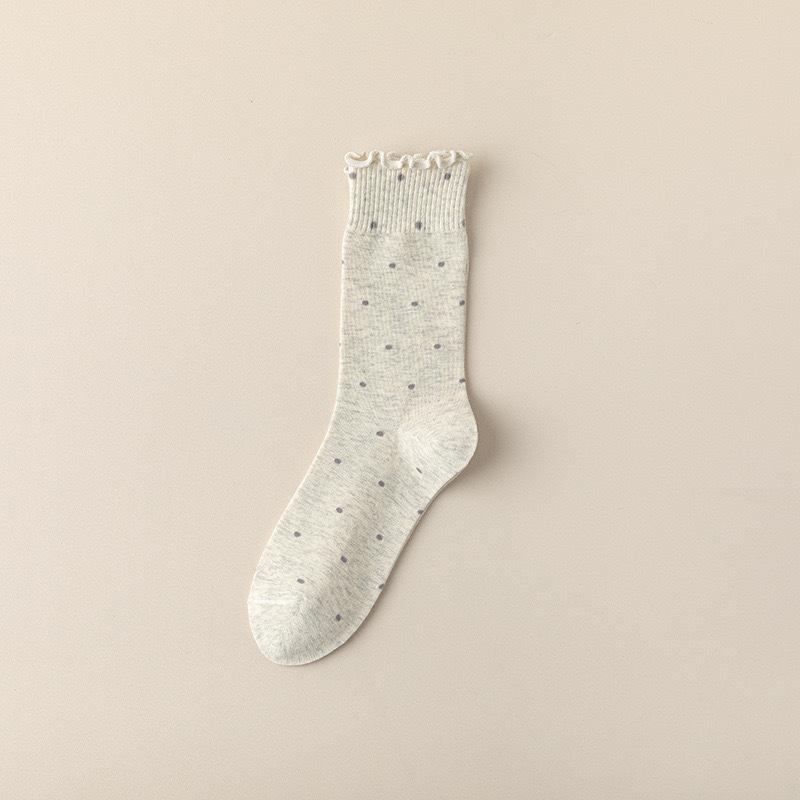 Black Fungus Polka Dot Pile Socks, Women's Mid-calf Socks, Casual Cotton Socks, Versatile Solid Color Ballet-style Cute Long Socks
