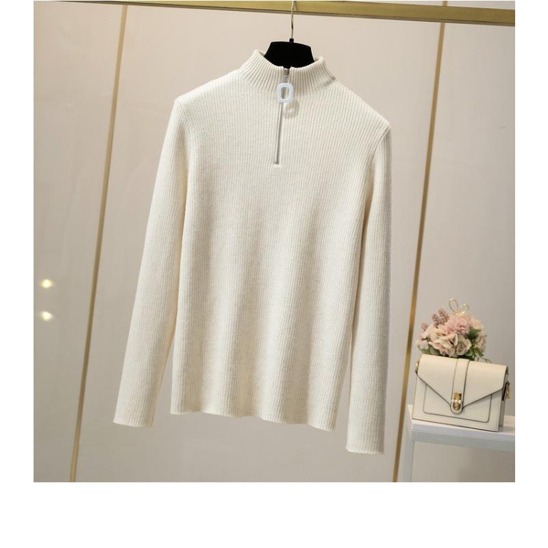 Autumn and Winter Black Semi-turtleneck Bottoming Shirt Women's New Slim-fitting Versatile Long-sleeved Knitted Sweater Top Trendy