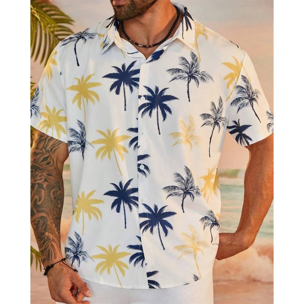 Hawaiian Summer Men's Shirt Coconut Gradient Tropical Plant Button Shirt Hawaiian Short Sleeved Shirt
