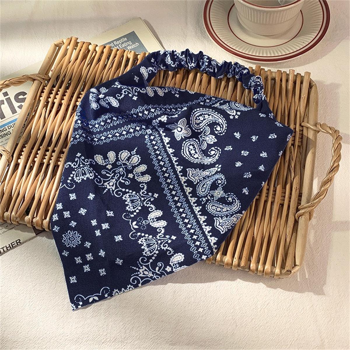 

Ретро косынка, популярная в сети, новая повязка на голову, тканевая женская треугольная повязка на голову, дышащая повязка на голову, эластичная треугольная косынка, повязка на голову темно-синий