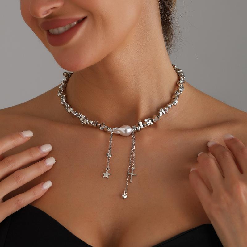Vintage Love Heart Corss Tassel Pendant Choker Necklace For Women Creative Clavicle Chain Wed Bridal Neck Jewelry Gift