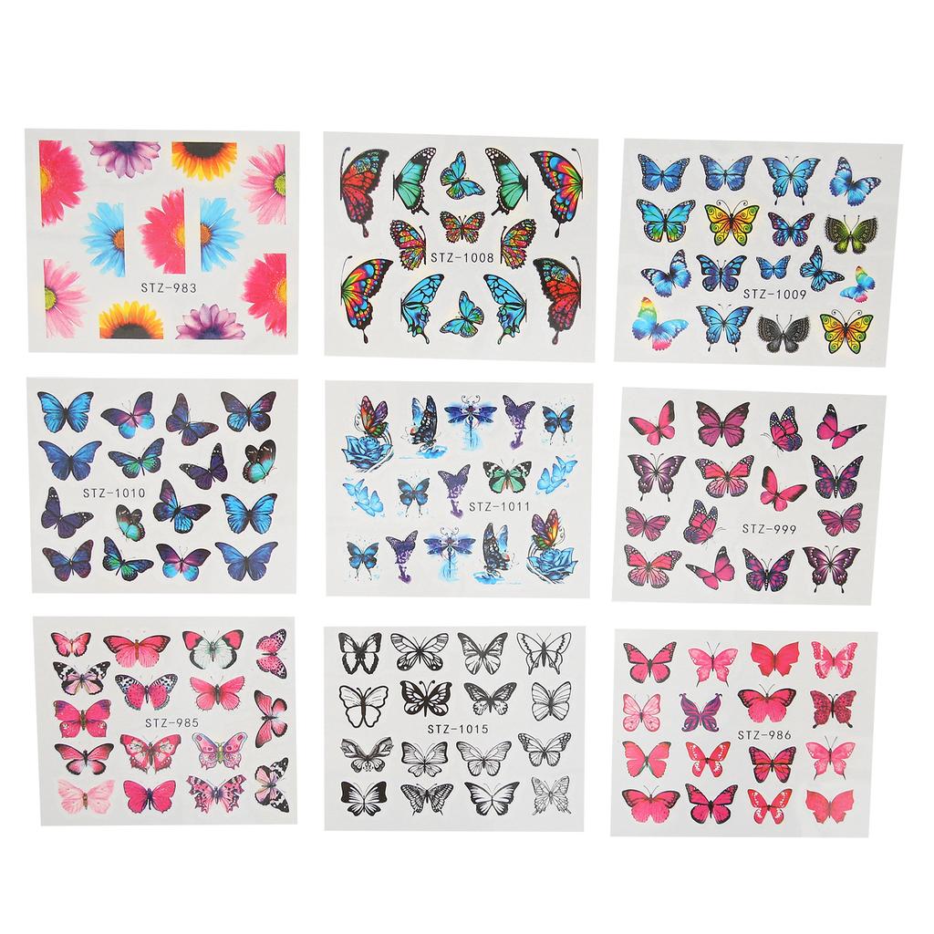 30 Sheets Butterfly Nail Stickers Nail Art Water Transfer Sticker with Butterfly Flower Patterns for DIY Nails
