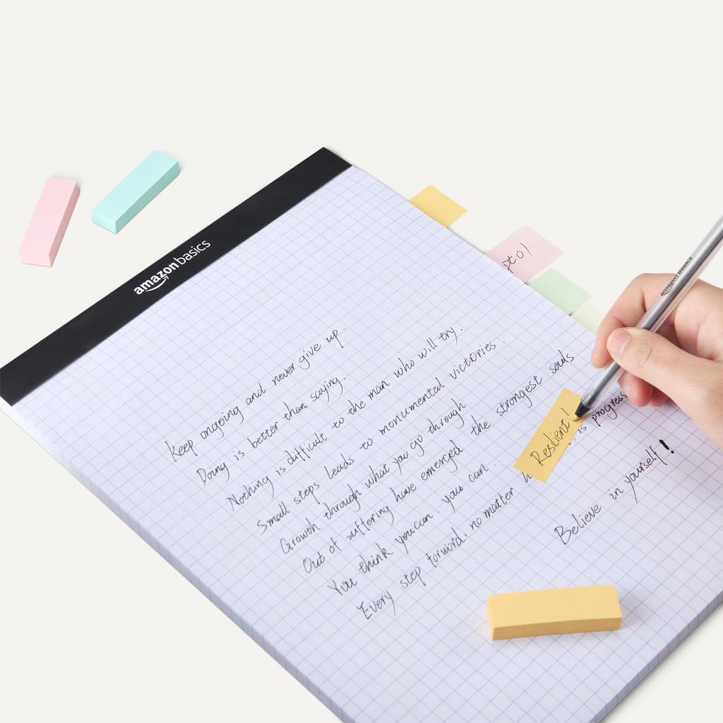 Amazon Basics Sticky Extra Strong 50 X 100 Sheets X 10 Pastel Colors Notes, Rectangular, Adhesive, 15mm, Pads,