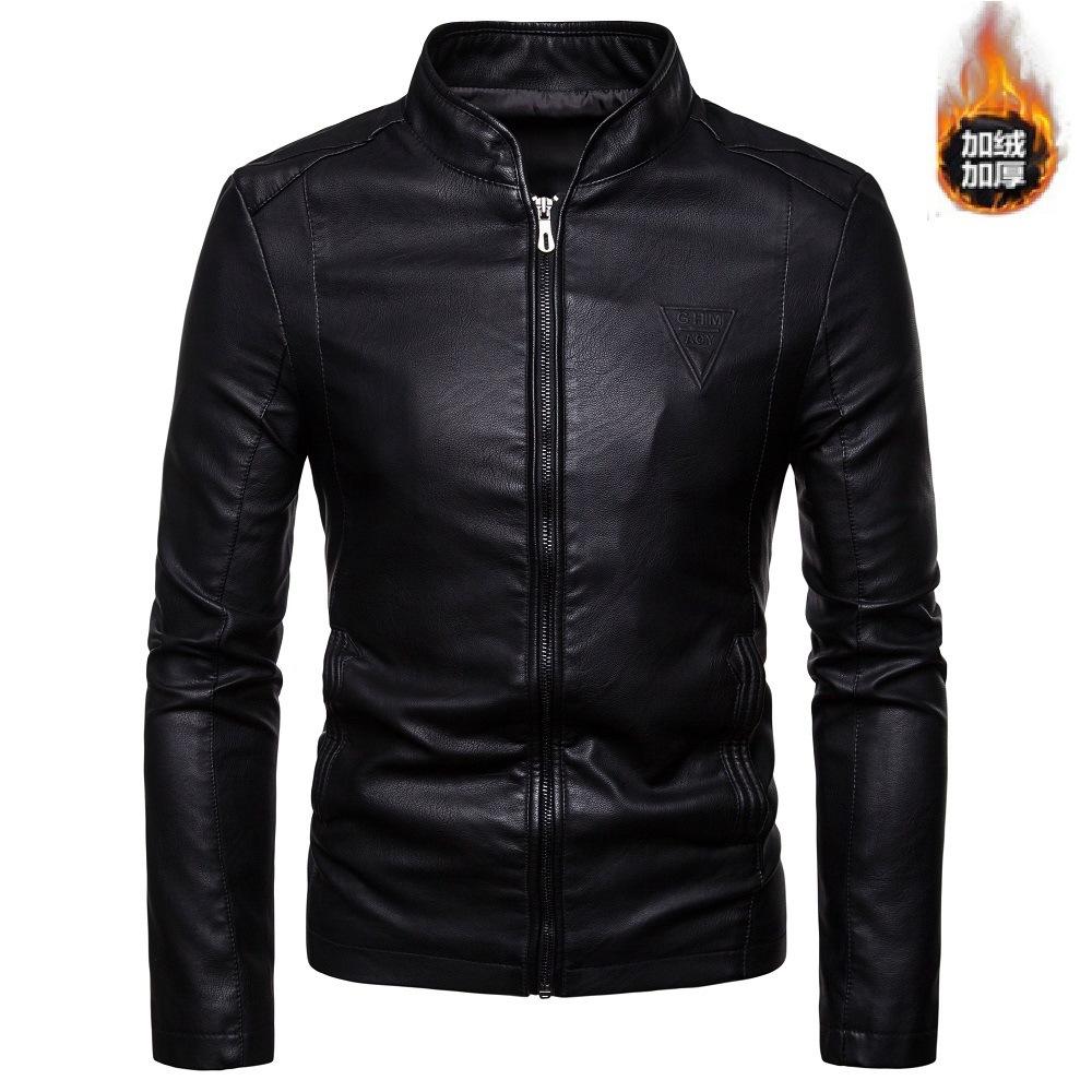 Men s fashion fleece thickened stand-up collar jacket PU leather jacket men s M