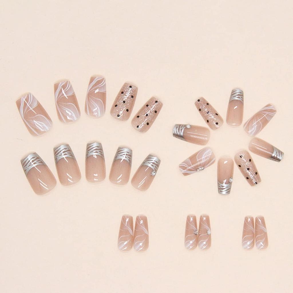 Nakhi 24 Reusable Artificial Fake Nail Set | Lightweight & Long Lasting| Quick Fix For Festivals & Special Occasions (Z661)