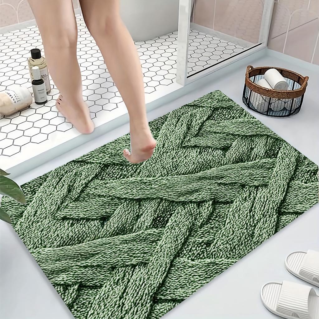 Olive Green Textured Bath Mat, Soft Flannel Non-Slip Rug, Printed  Pattern for Bathroom, Living Room, Kitchen, Modern Home Decor