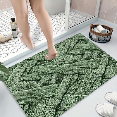 Olivgrüne strukturierte Badematte, Weicher Flanell-Rutschteppich, Gedrucktes Muster für Badezimmer, Wohnzimmer, Küche, Moderne Heimdekoration