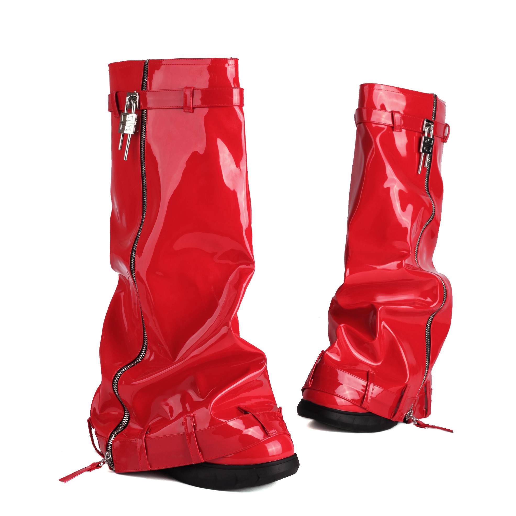 

Зимове взуття з PU шкіри Krazing Pot Великий розмір 48 Супер високі підбори На танкетці Водонепроникні жіночі черевики дивного стилю на блискавці 48 червоний